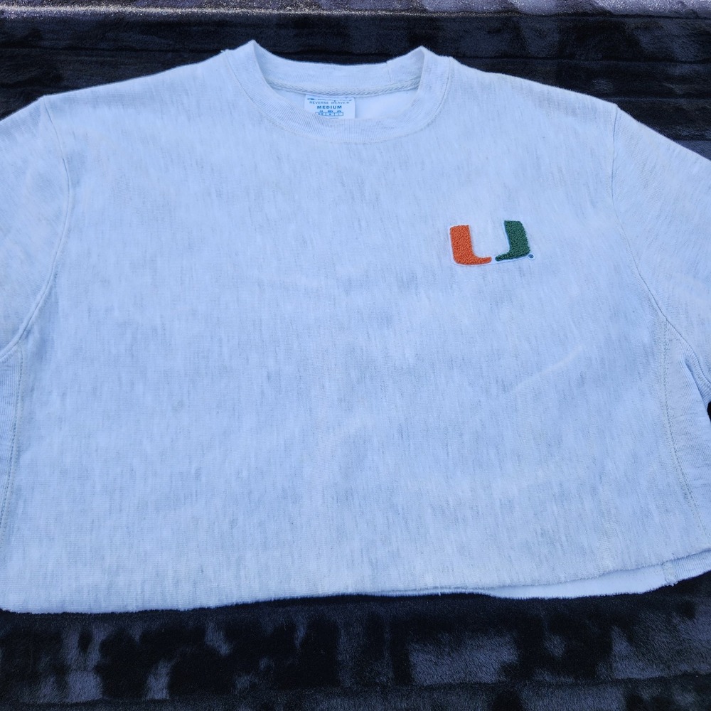 Champion Sweatshirt White Medium Crop Top Miami University Reverse Weave Womens